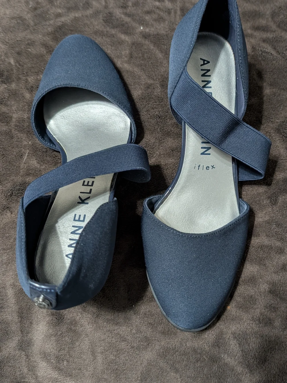 Anne Klein Navy Cross-Strap Women's Wedges, 8M